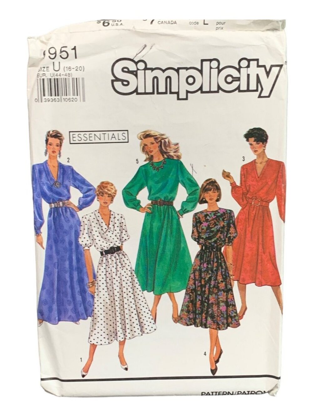 Simplicity 9951 Dress Pattern Womens Size 16-18-20 Uncut
